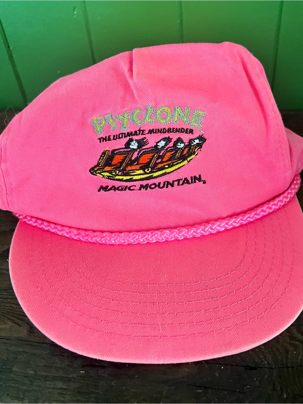 Vintage Magic Mountain Psyclone Hat Cap Pink Neon Rave Amusement Park 80s 90s
